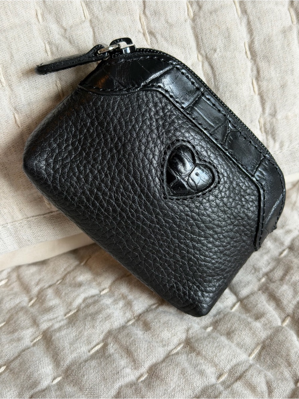 Brighton NWOT Black Leather Heart Coin purse 3.25x4.5